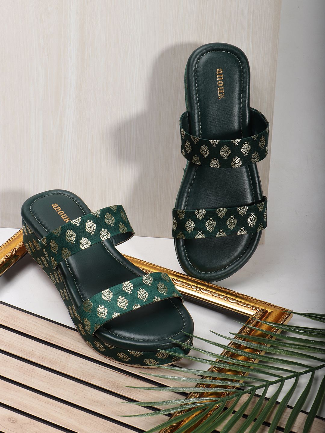 

Anouk Women Printed Ethnic Wedge Sandals, Green