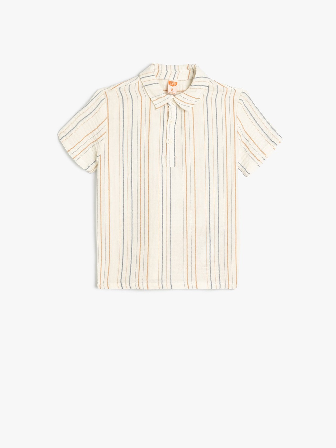 

Koton Boys Spread Collar Vertical Striped Cotton Casual Shirt, Beige
