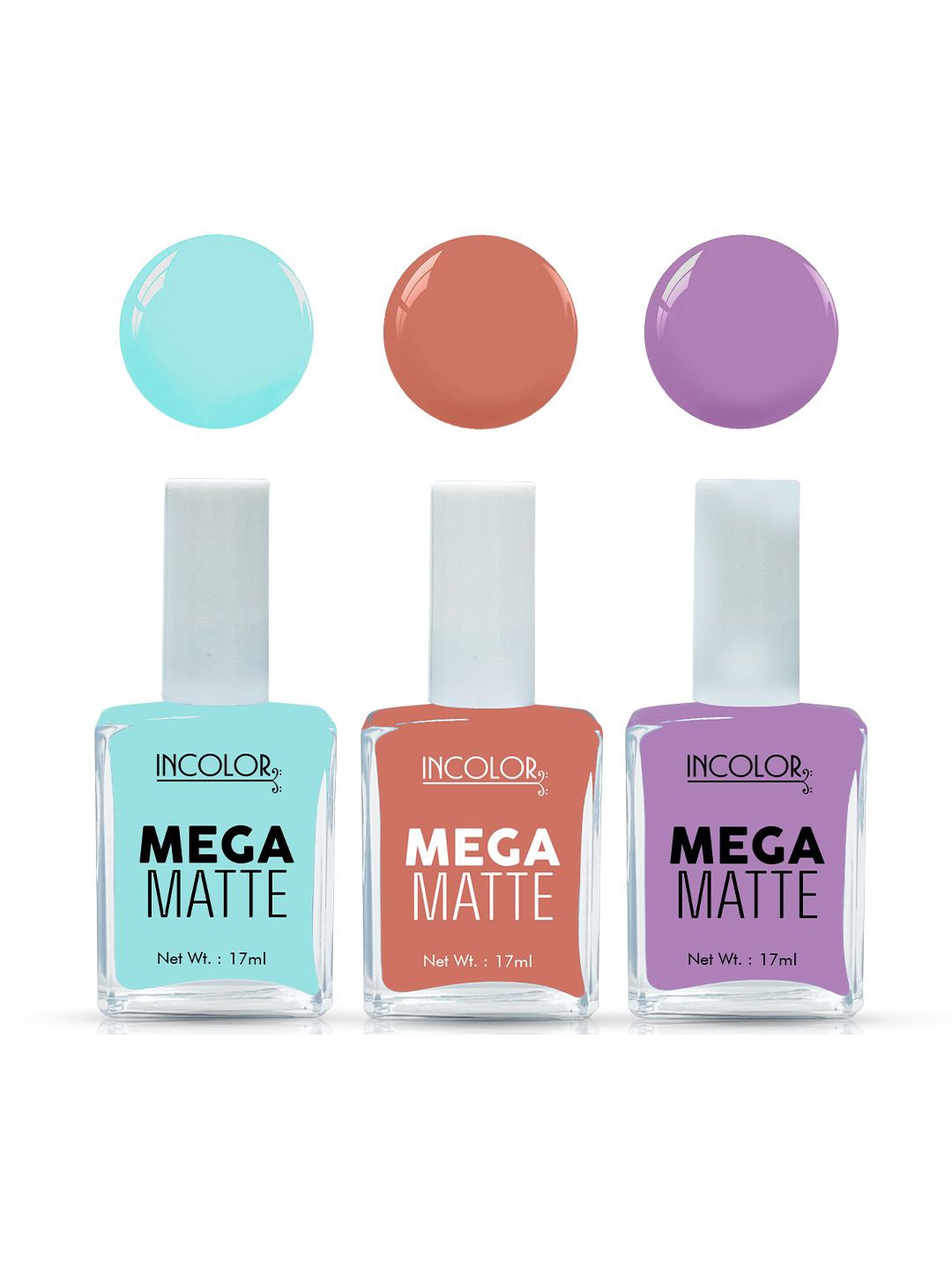 

INCOLOR Set Of 3 Mega Matte Nail Paint - 17 ml Each - 53 - 22 - 18, Multi