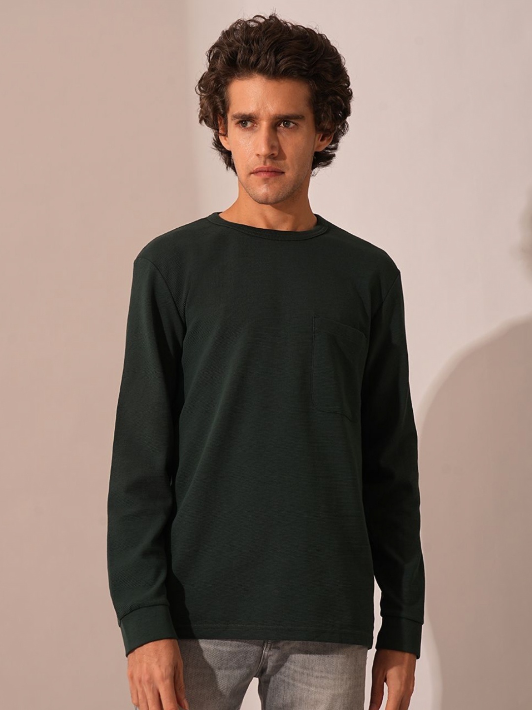 

SELECTED Men Solid Round Neck Cotton T-shirt, Black