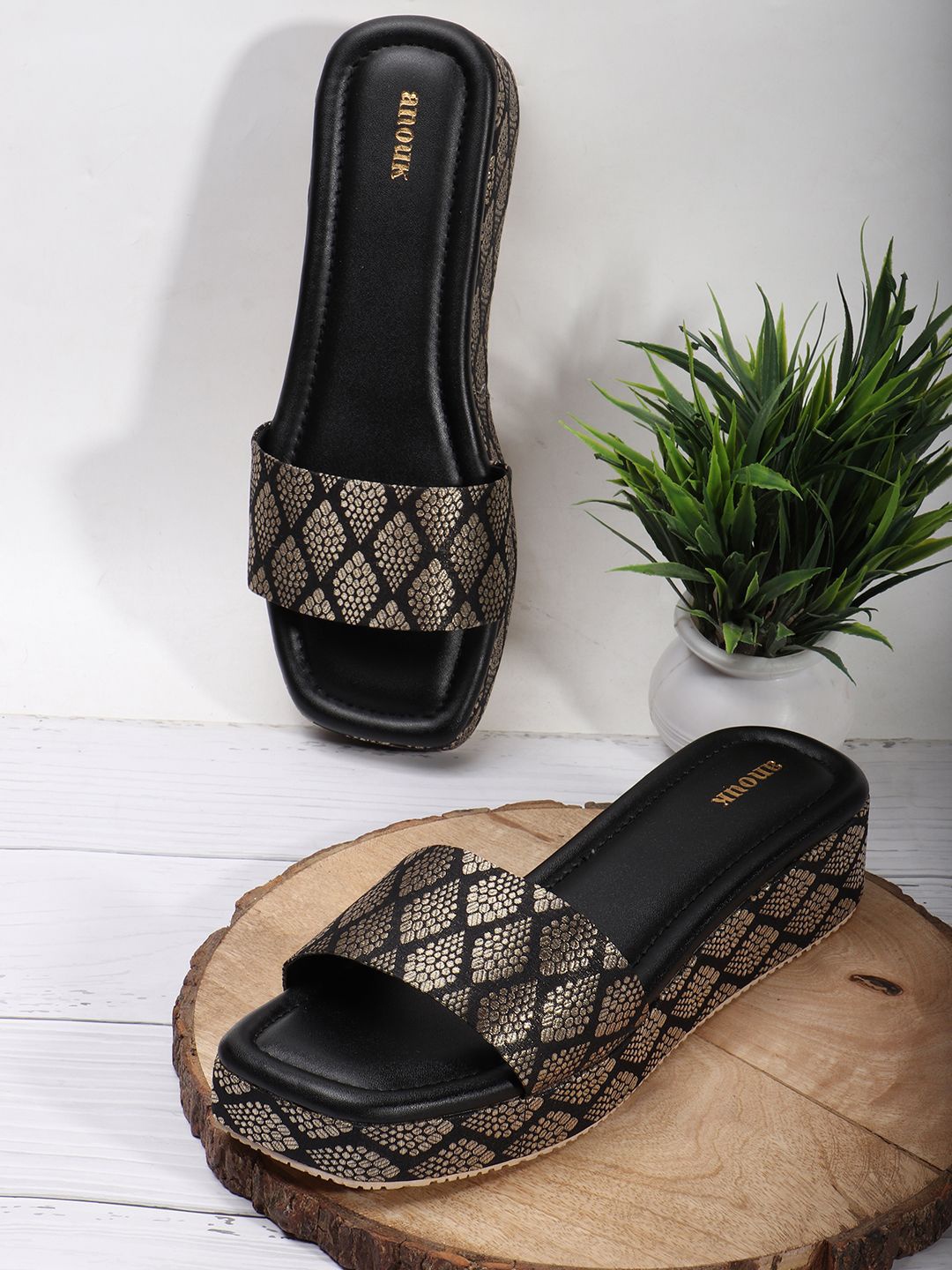 

Anouk Printed Platform Heel Sandals, Black