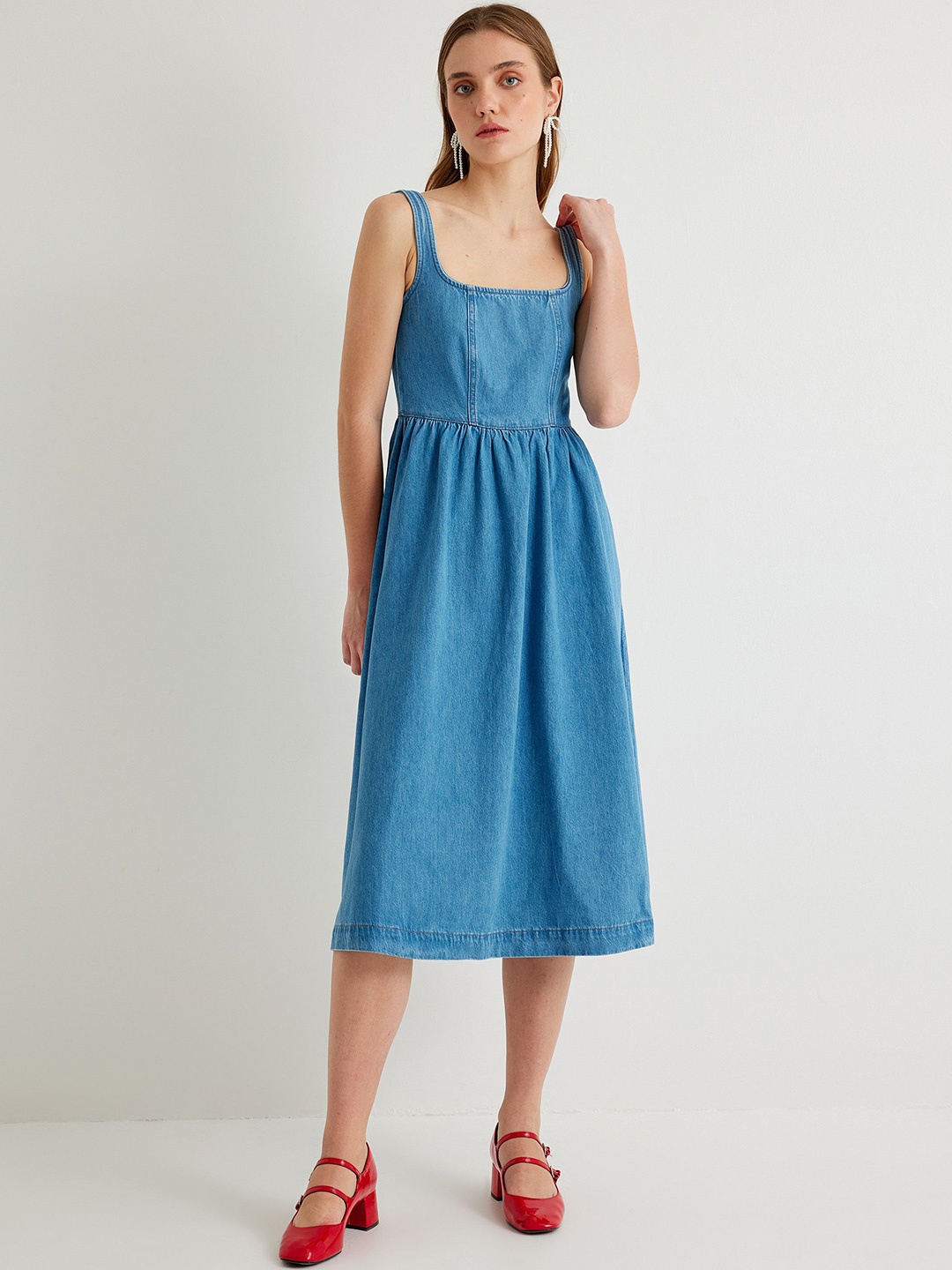 

Koton Fit & Flare Midi Dress, Turquoise blue