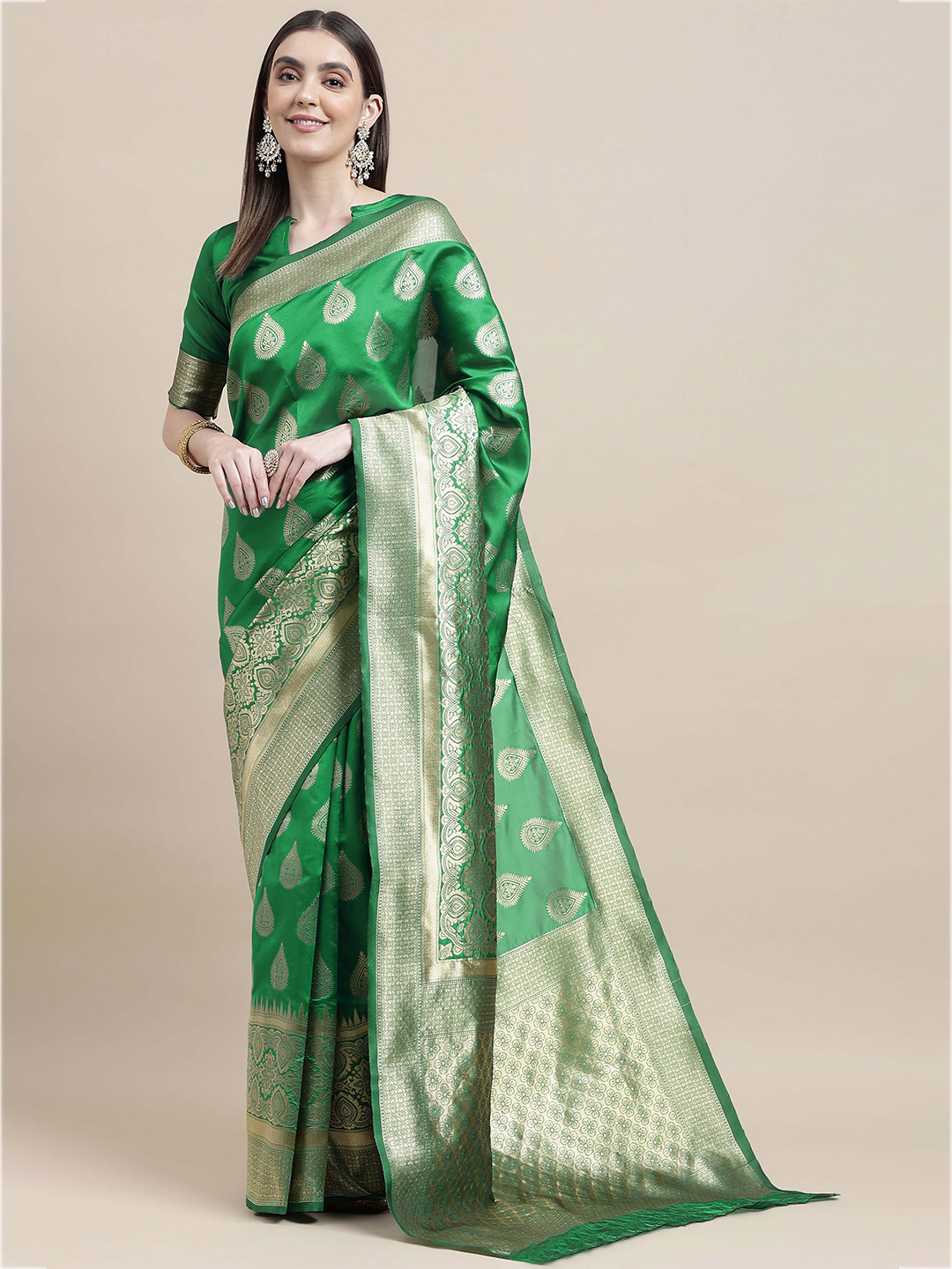 

Maroosh Woven Design Zari Banarasi Saree, Green