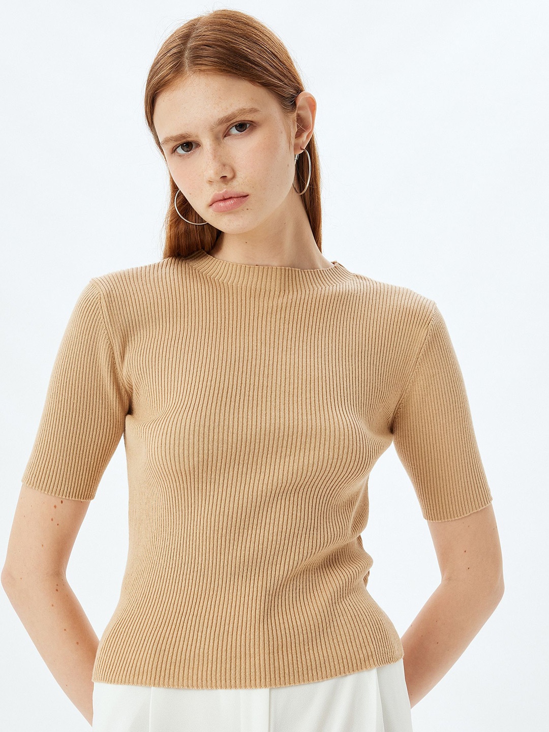 

Koton Women Ribbed Pullover, Beige