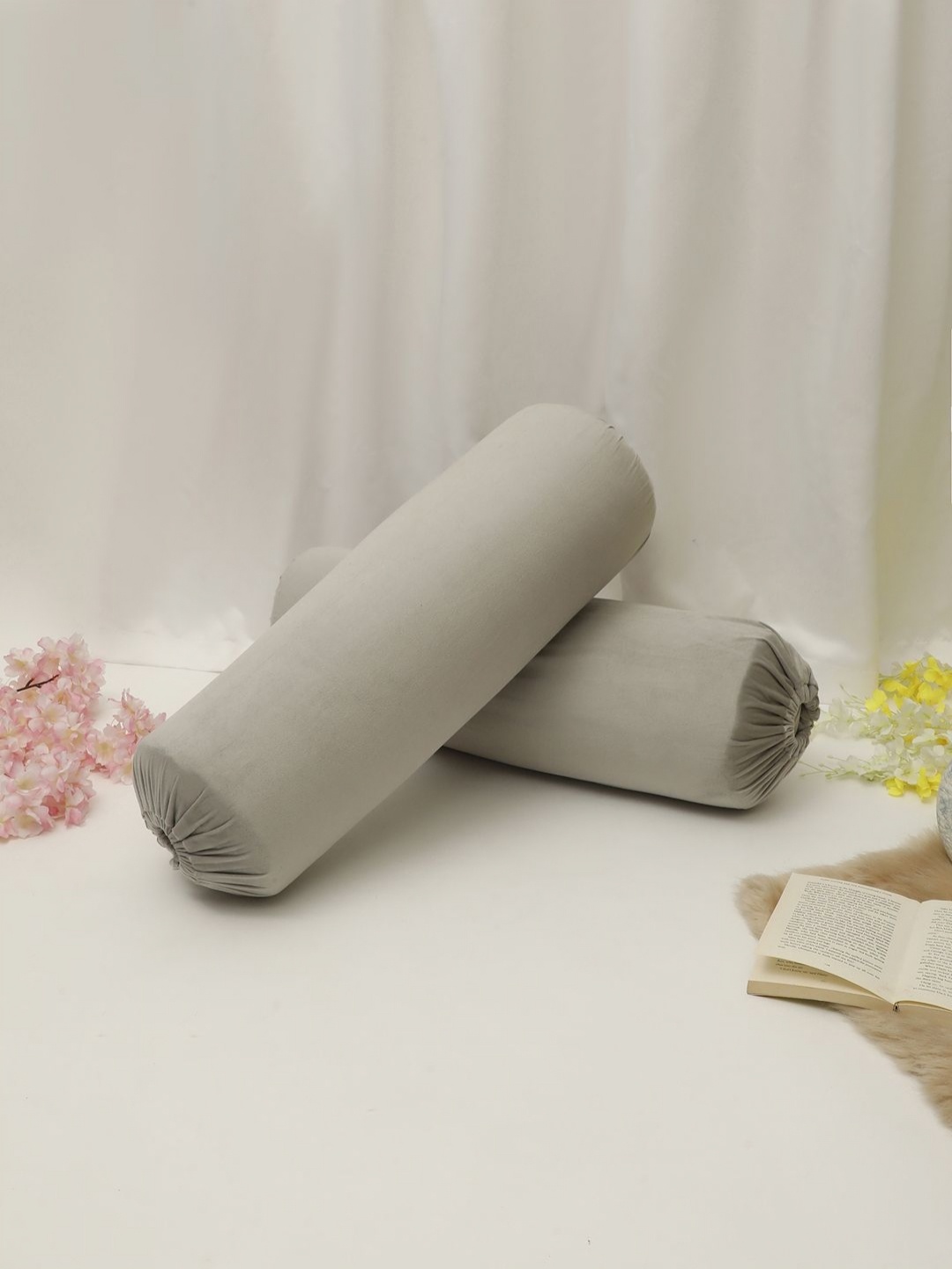 

THE CONVERSION 2 Pieces Grey Velvet Bolster Covers