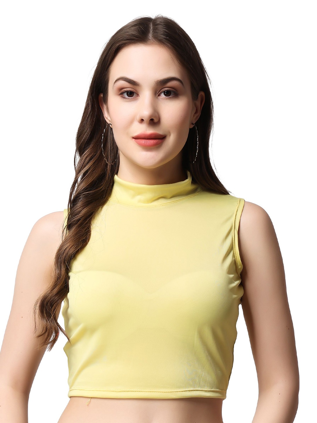 

SCORPIUS Women Solid High Neck Top, Yellow