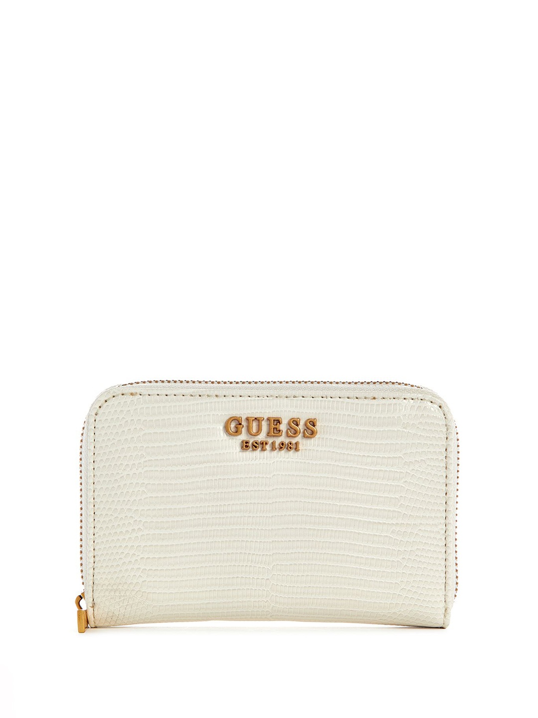 

GUESS Women Geometric Textured PU Zip Around Women Wallet, Off white