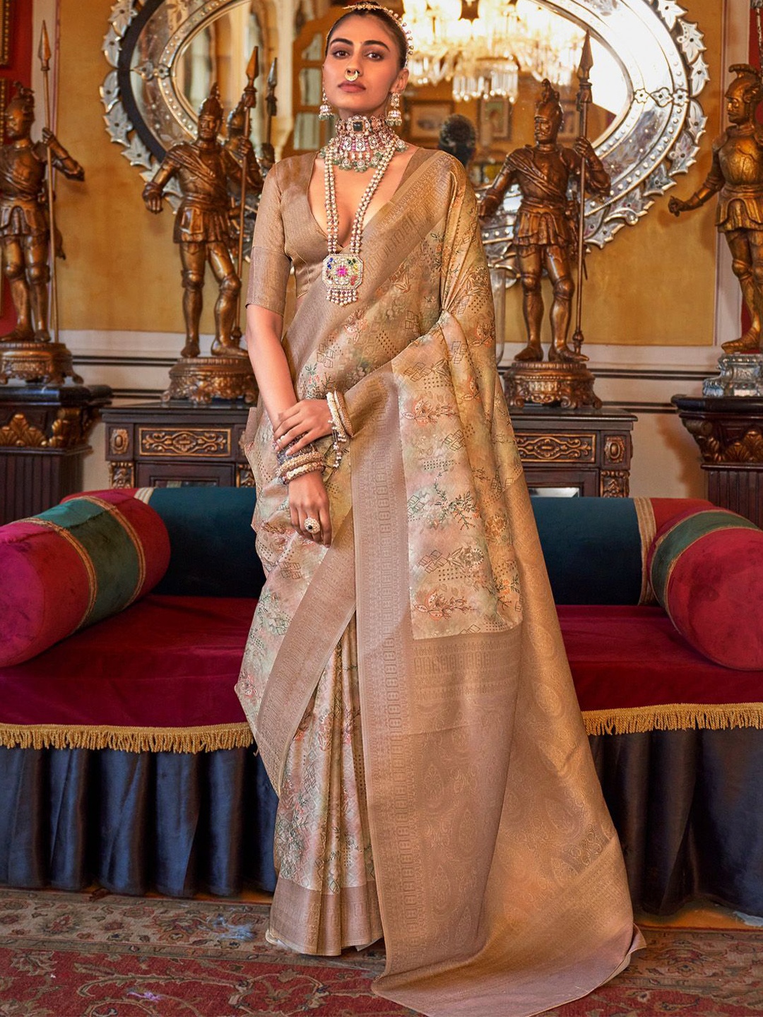 

Anouk Woven Design Zari Kanjeevaram Saree, Beige