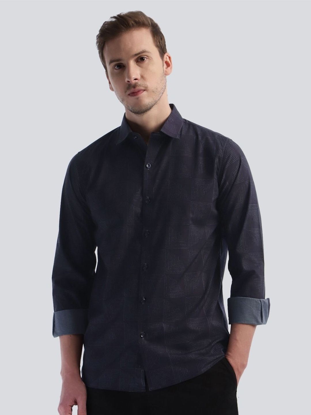 

OFFCUTS Men Comfort Spread Collar Solid Cotton Casual Shirt, Grey