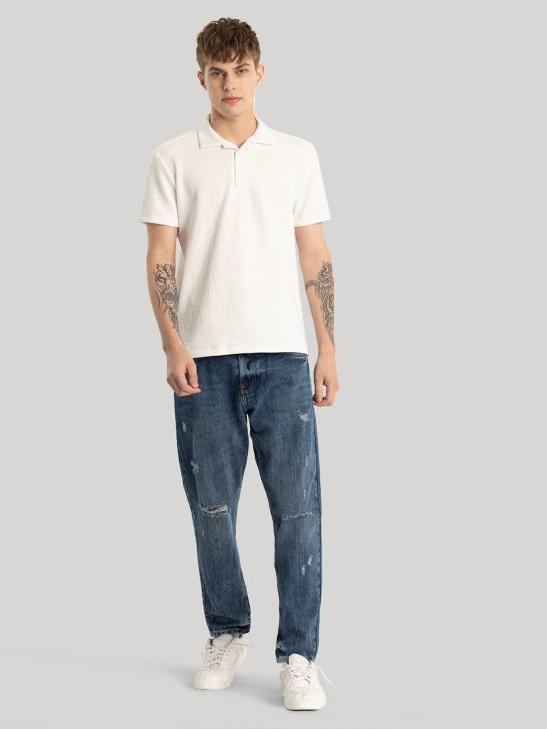 

Snitch Men Self Design Polo Collar T-shirt, White