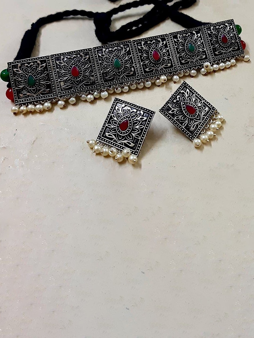 

The Pari Sliver-Plated Stone-Studded & Beaded Jewellery Set, Silver