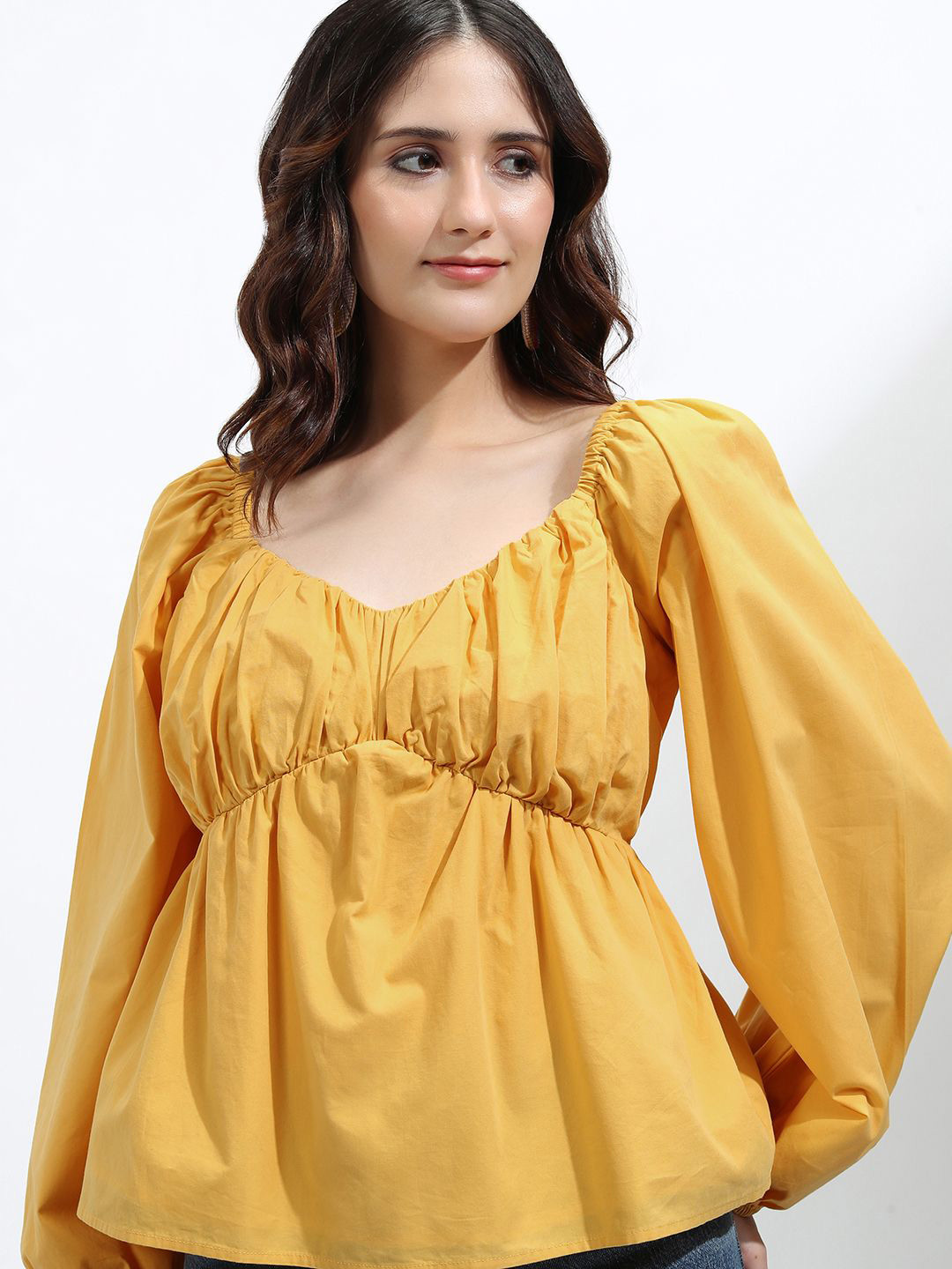 

Tokyo Talkies Women Solid Sweetheart Neck Cotton Top, Yellow