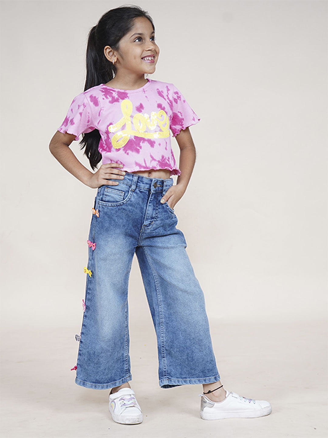 

KiddoPanti Girls Dyed T-shirt with Trousers Clothing Set, Purple