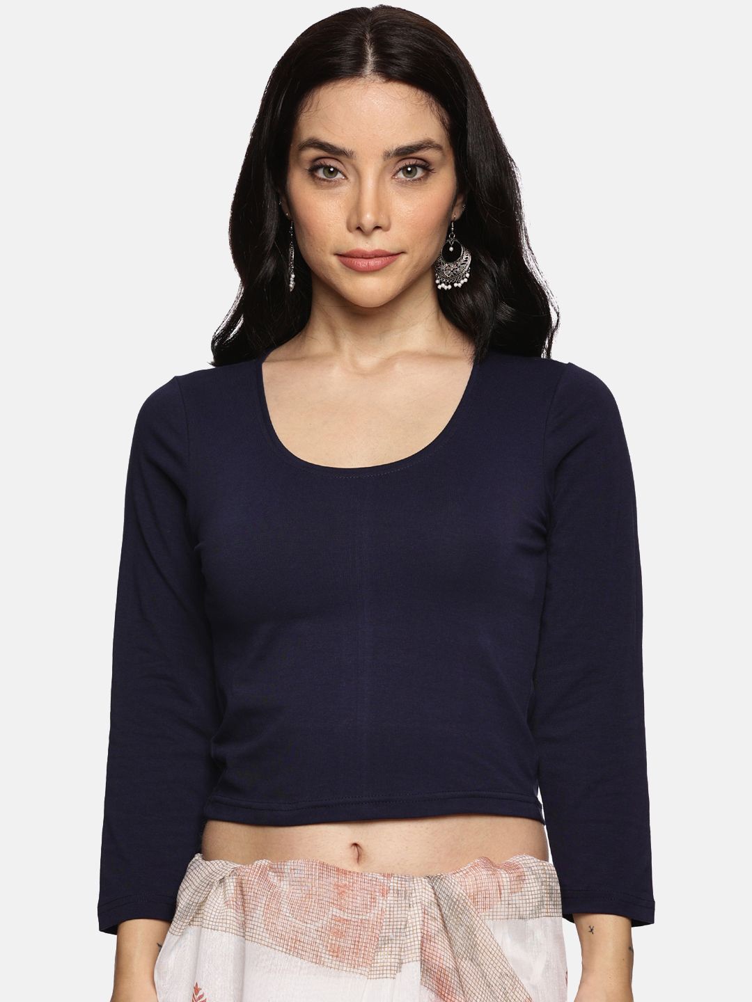 

NOT YET by us Women Solid Non-Padded Saree Blouse, Navy blue