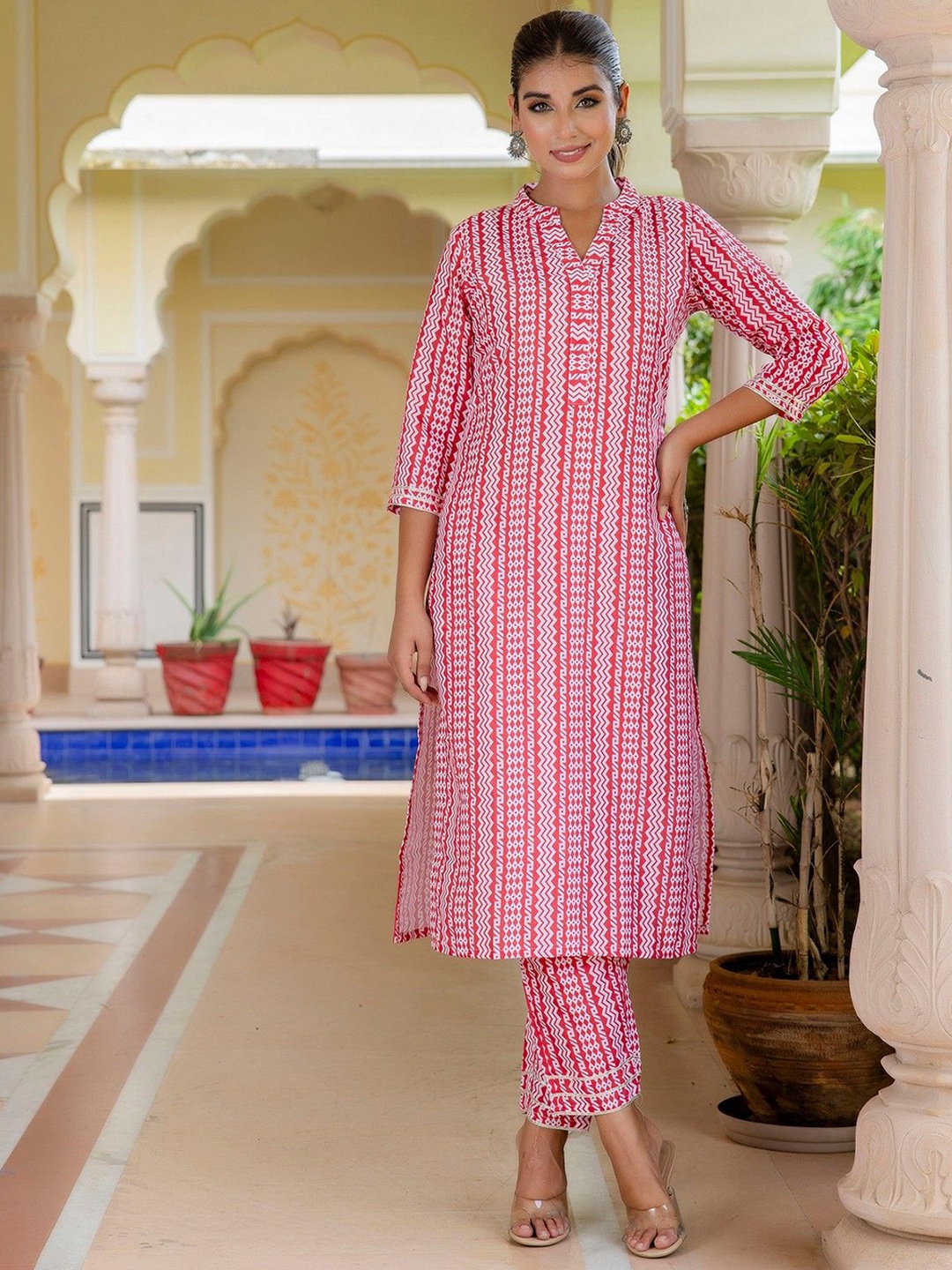 

KALINI Women Printed Regular Kurta with Trousers, Red