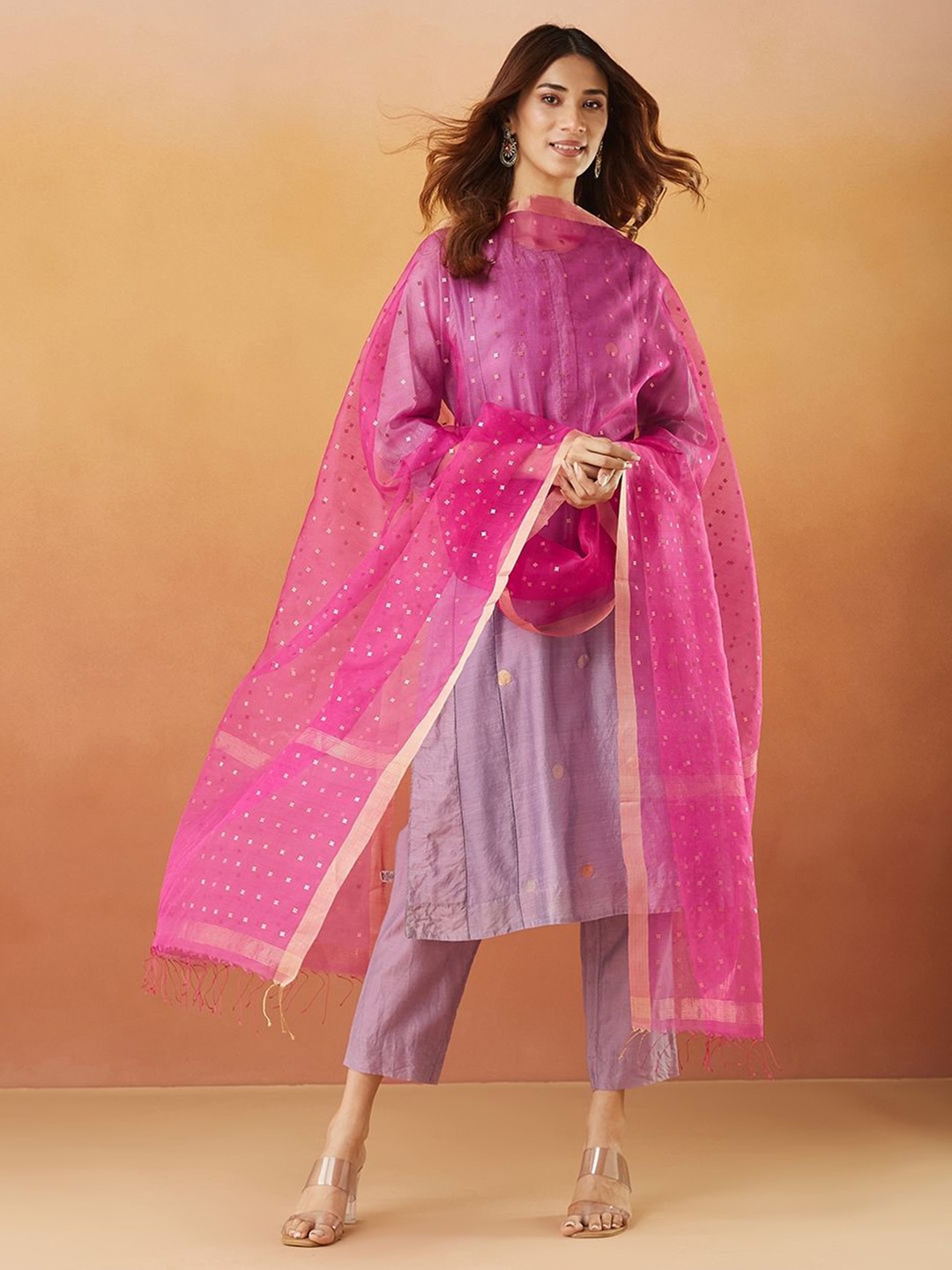 

Fabindia Ethnic Motifs Woven Design Dupatta with Zari, Magenta