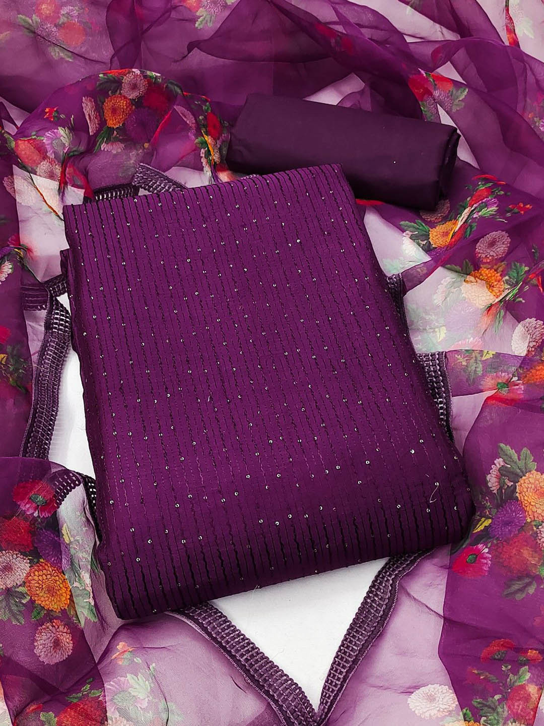 

Panzora Embroidered Unstitched Dress Material, Purple