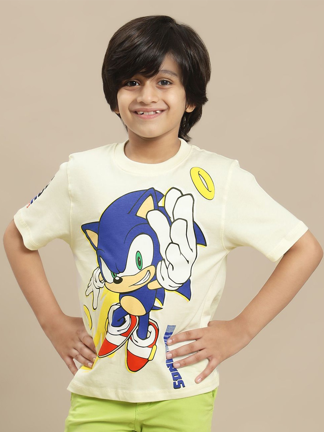 

Kids Ville Boys Sonic Printed Regular Fit Tshirt, Off white