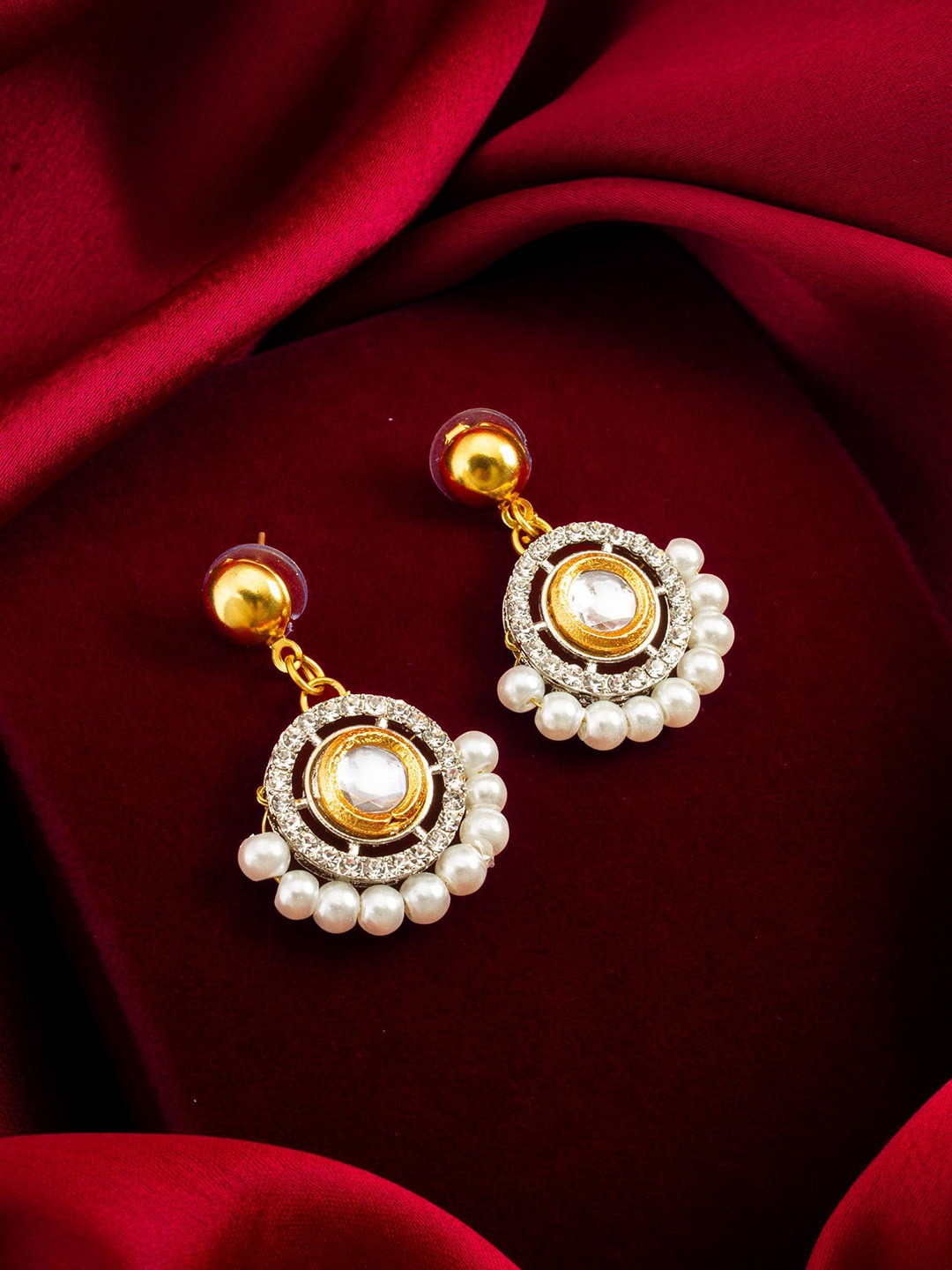 

aadita Gold-Plated Classic Kundan and AD Studded Drop Earrings