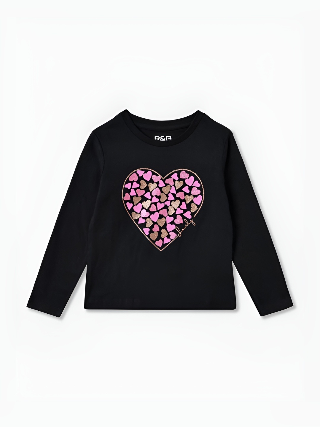 

R&B Girls Graphic Printed Round Neck Cotton T-shirt, Black