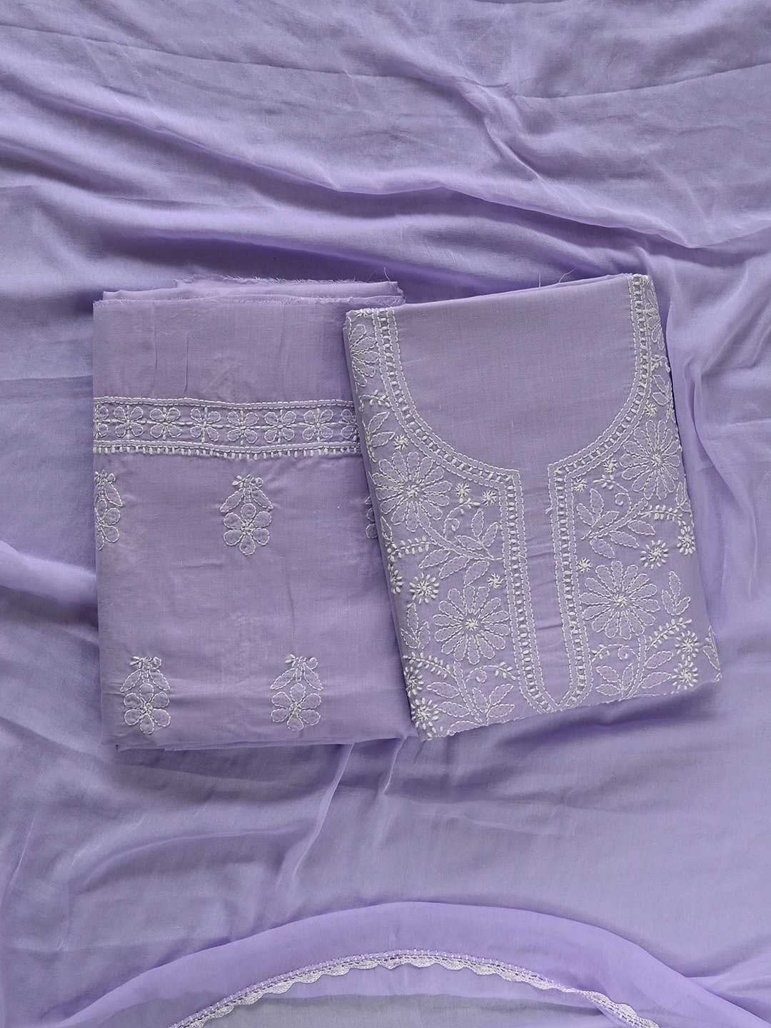 

Seva Chikan Embroidered Unstitched Dress Material, Mauve