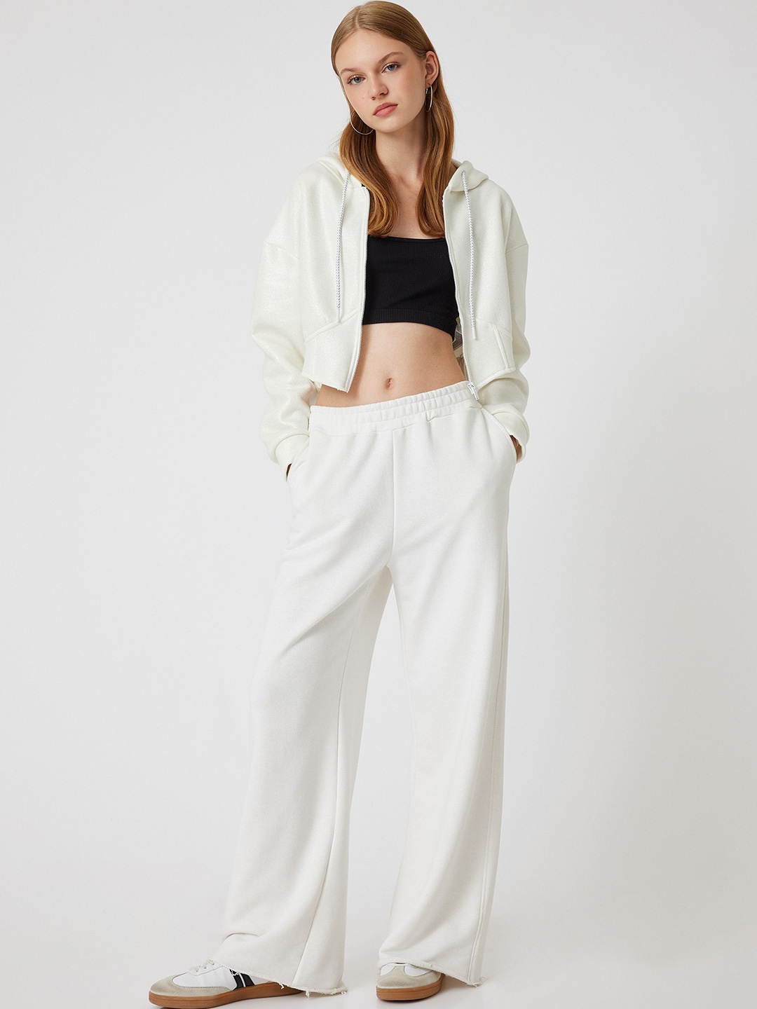 

Koton Women Solid Hood Cotton Front-Open Sweatshirt, White