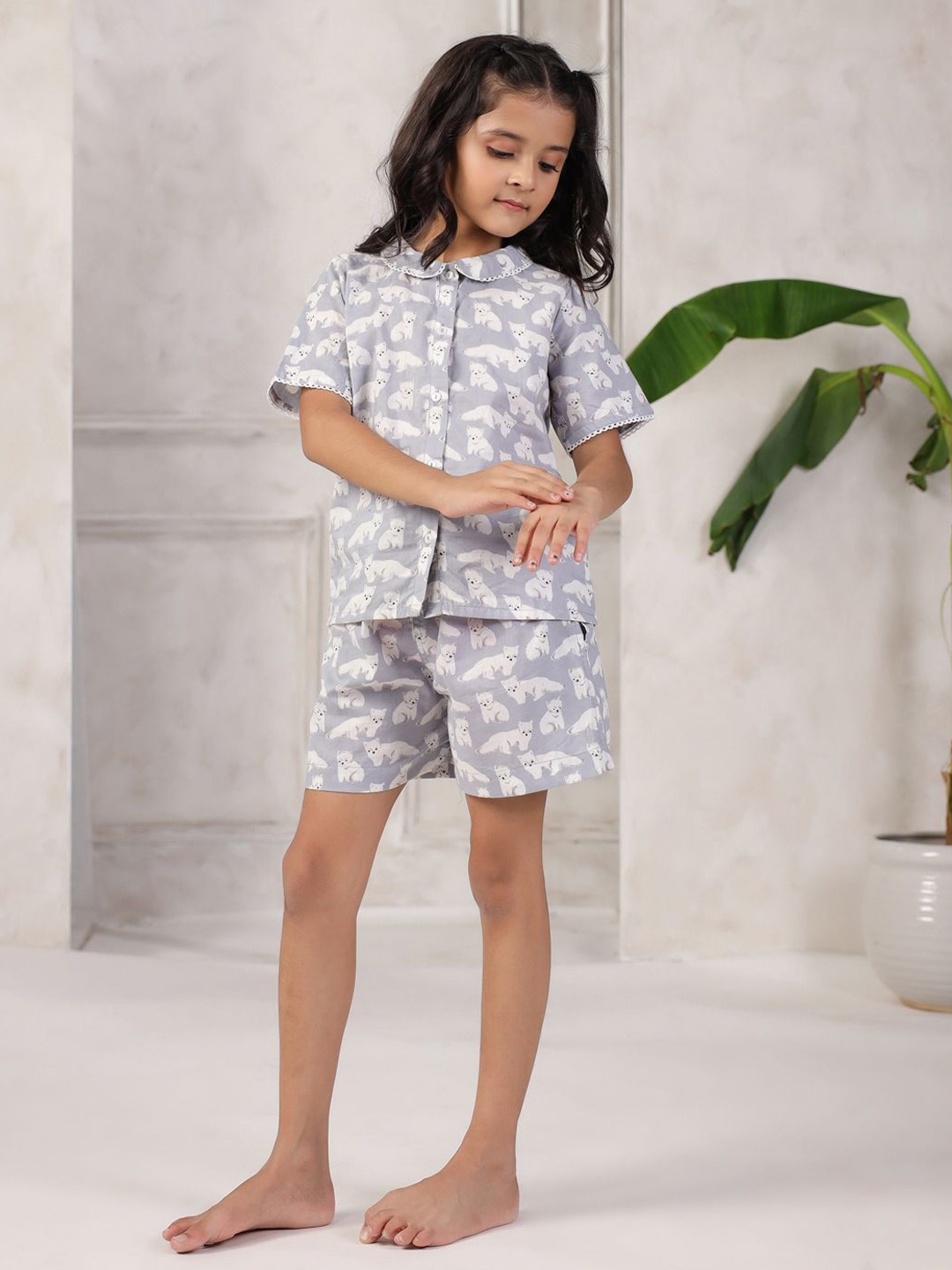 

SANSKRUTIHOMES Girls Conversational Pure Cotton Printed Night suit, Grey