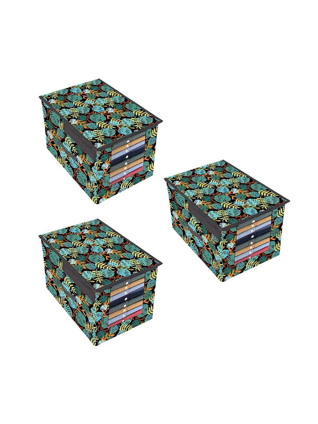 

prettykrafts Green & Navy Blue 3 Pieces Printed Multi-Utility Organisers
