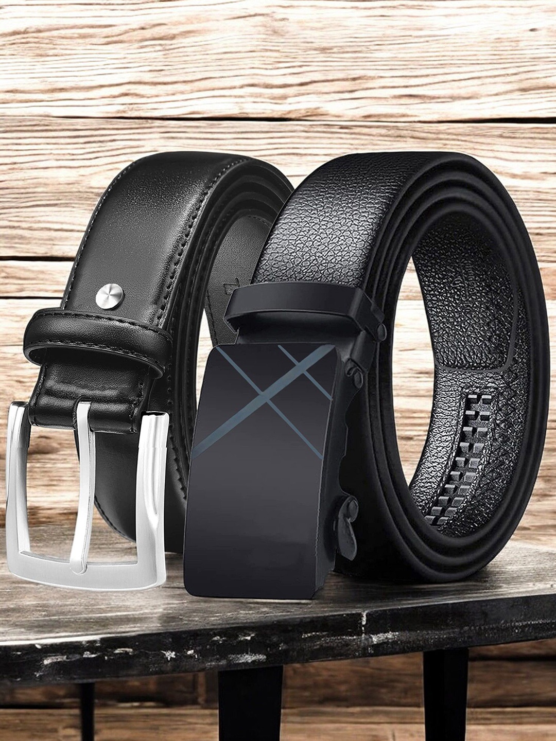 

The Roadster Lifestyle Co. Set Of 2 Men Textured Formal Belts, Black