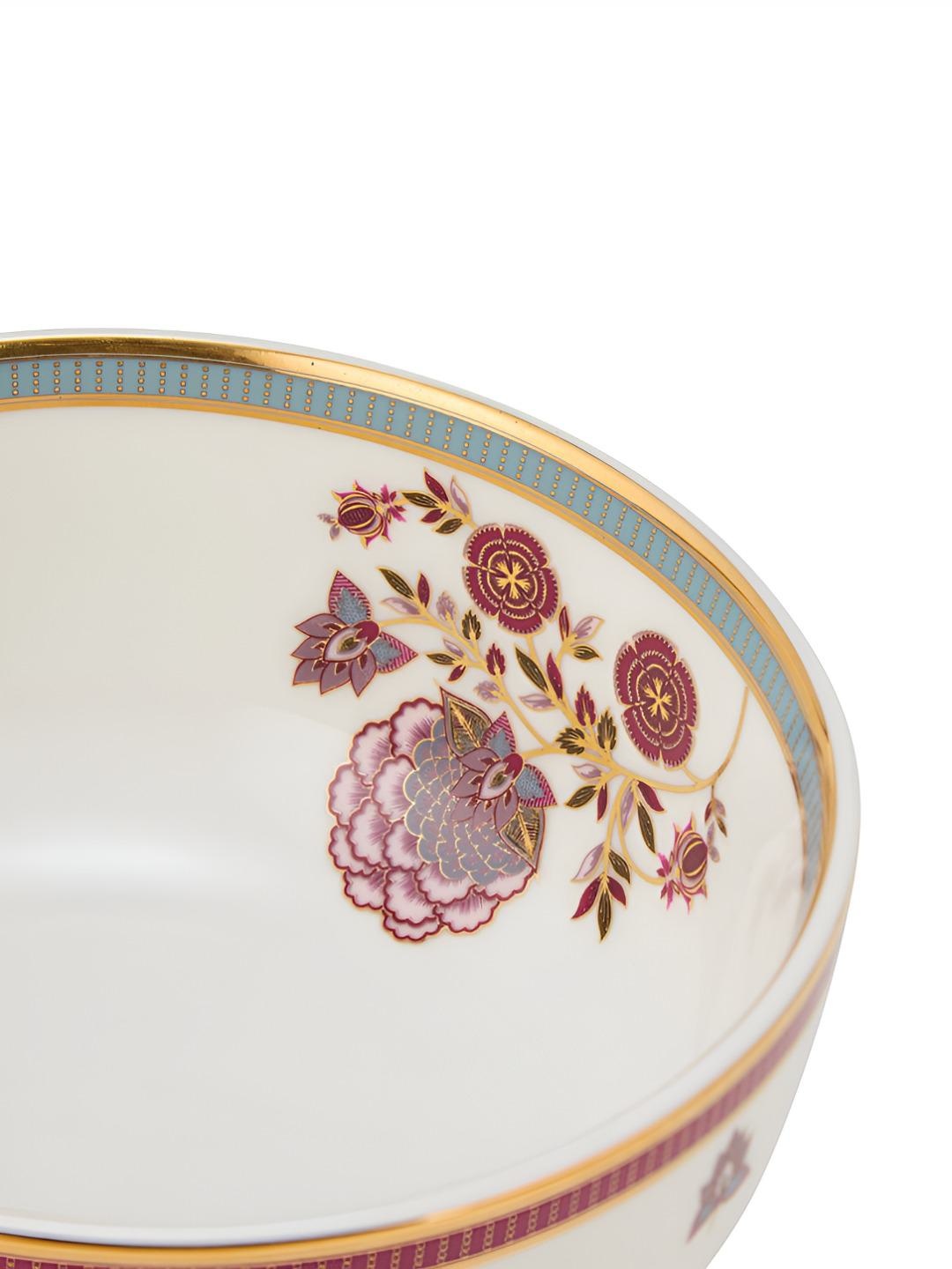 

Fabindia Luxe White & Blue Textured Ceramic Easy to Clean Serving Bowl