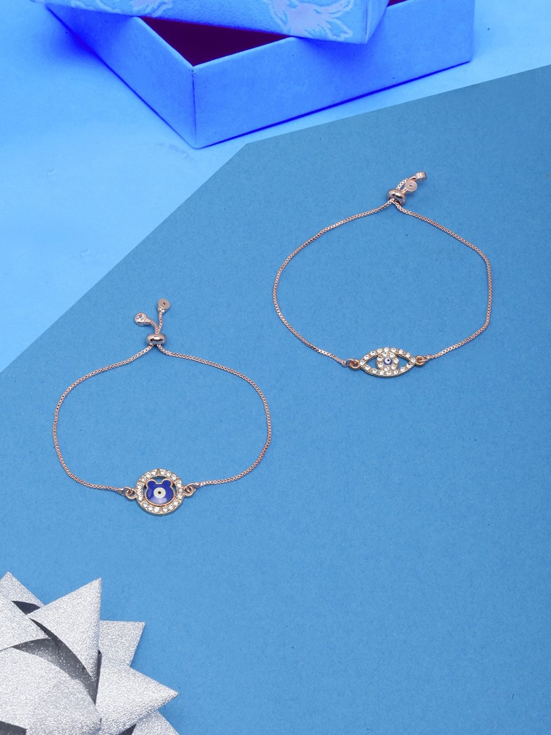 

KPOP Set Of 2 Gold-Plated Stone Studded Enamelled Charm Bracelets