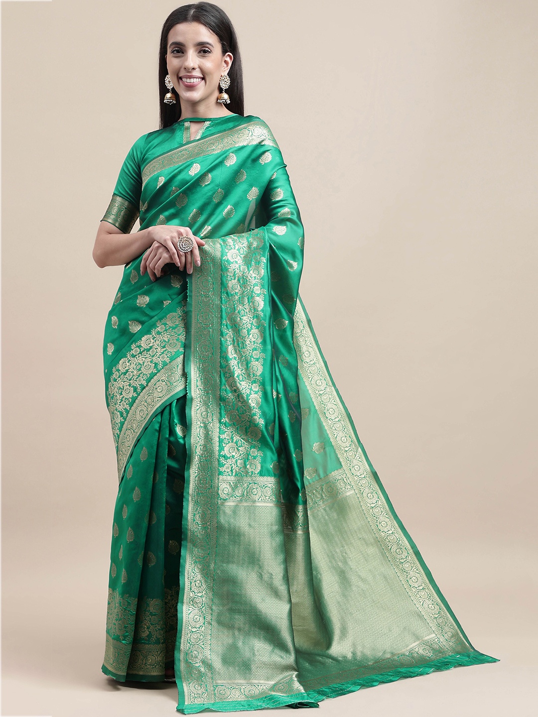 

Maroosh Woven Design Zari Banarasi Saree, Green