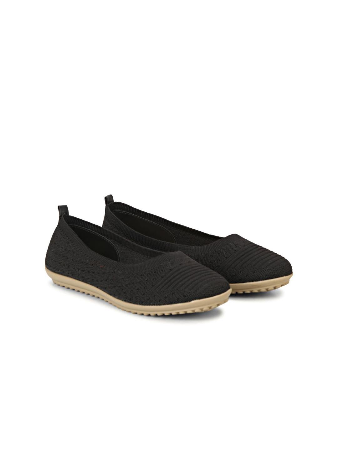 

TRY FEET Women Textured Ballerinas Flats, Black