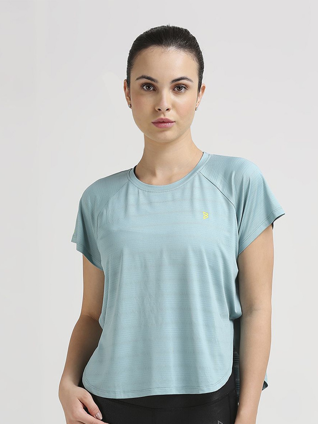 

BODD ACTIVE Women Solid Round Neck Nylon Relaxed Fit T-shirt, Turquoise blue