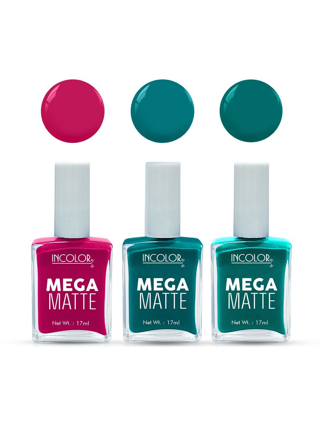 

INCOLOR Set Of 3 Mega Matte Nail Paint - 17 ml Each - 20 - 32 - 11, Multi