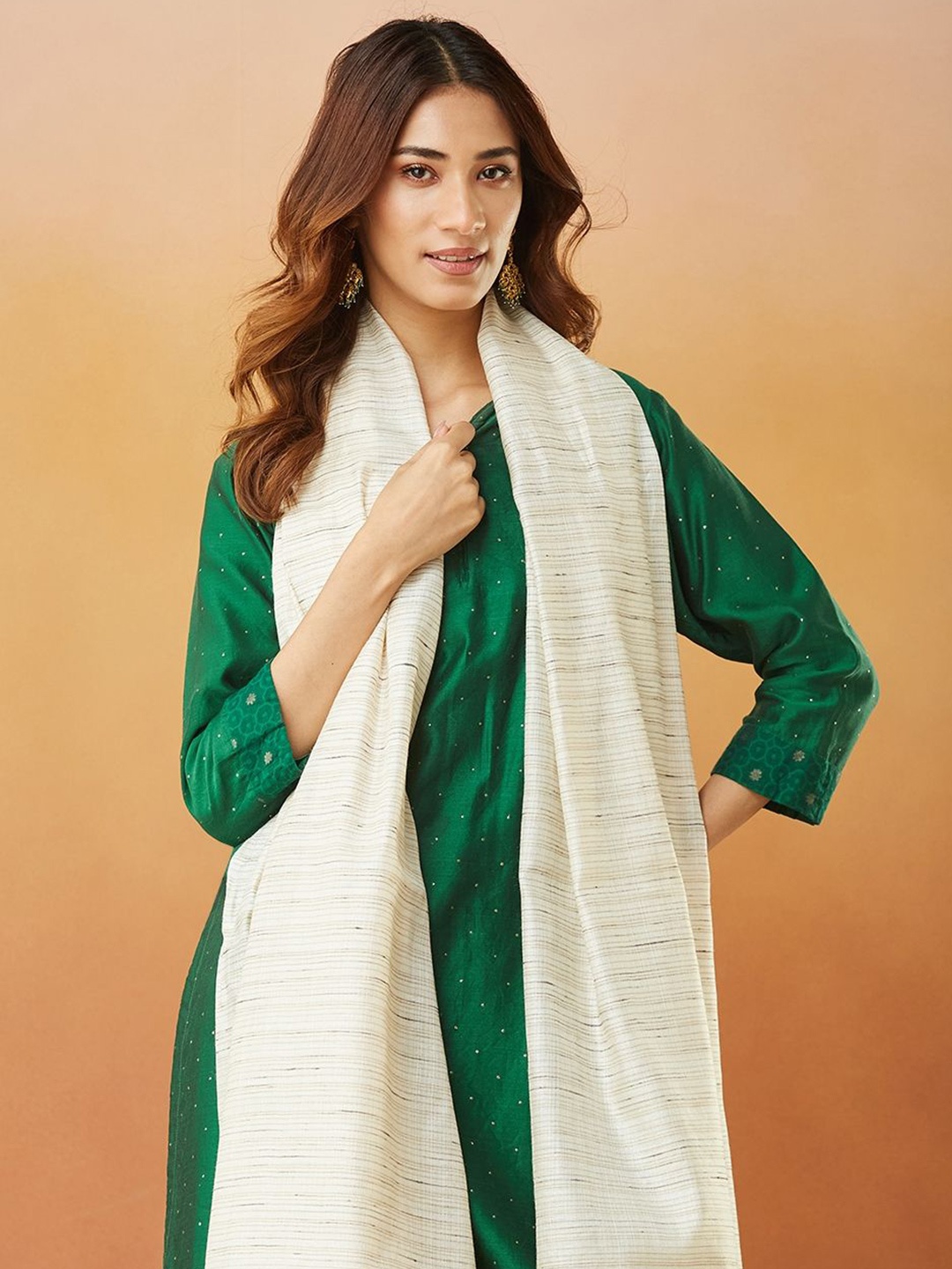 

Fabindia Woven Design Dupatta with Zari, Off white