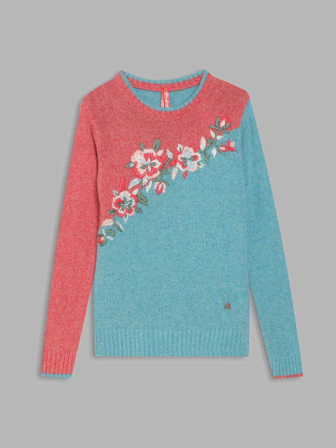 

Blue Giraffe Girls Embroidered Woollen Pullover, Pink