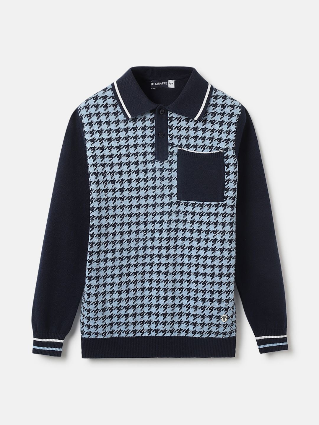 

Blue Giraffe Boys Self Design Chevron Cotton Pullover, Navy blue