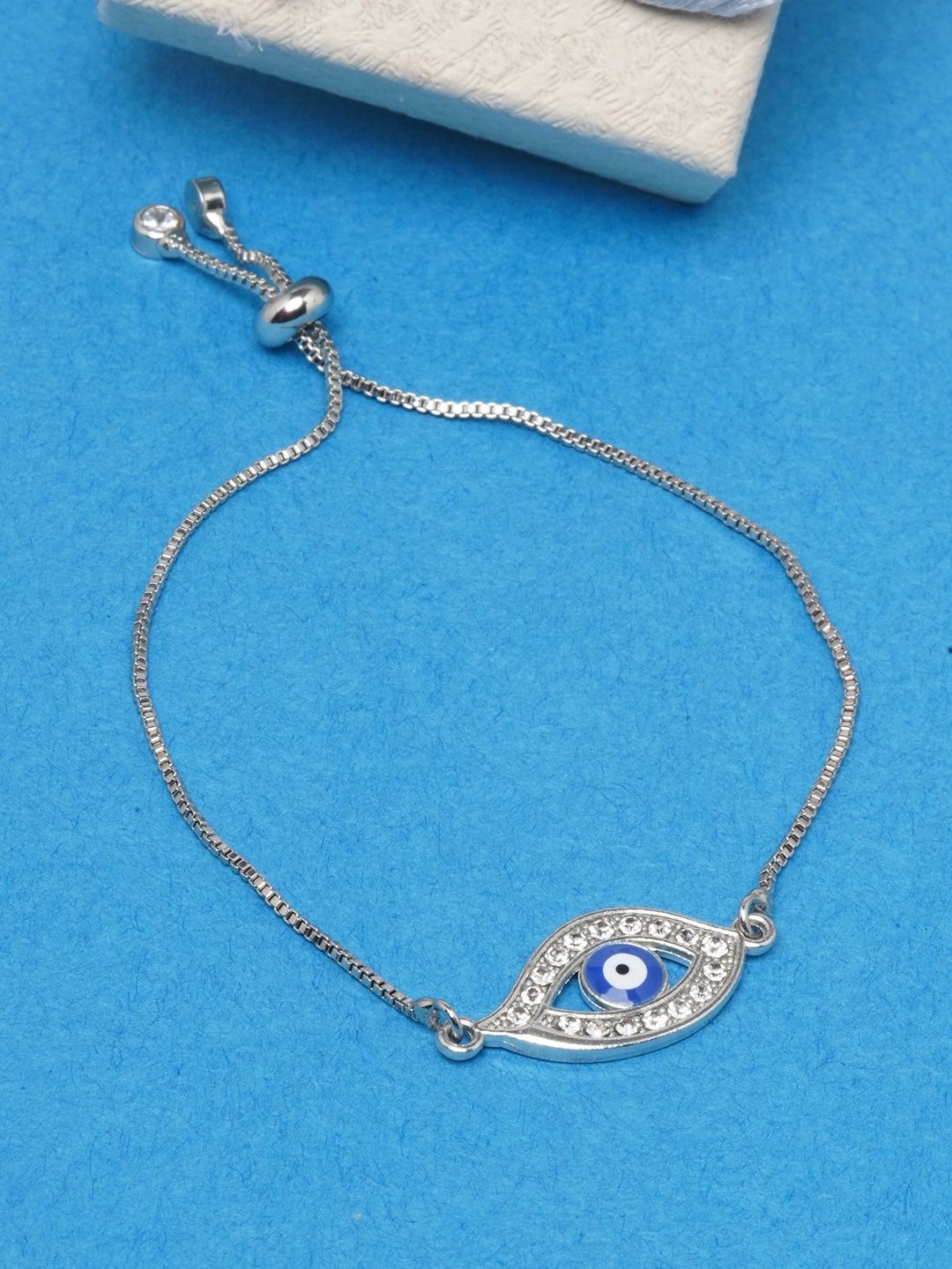 

KPOP Silver-Plated CZ Studded Evil Eye Charm Bracelet