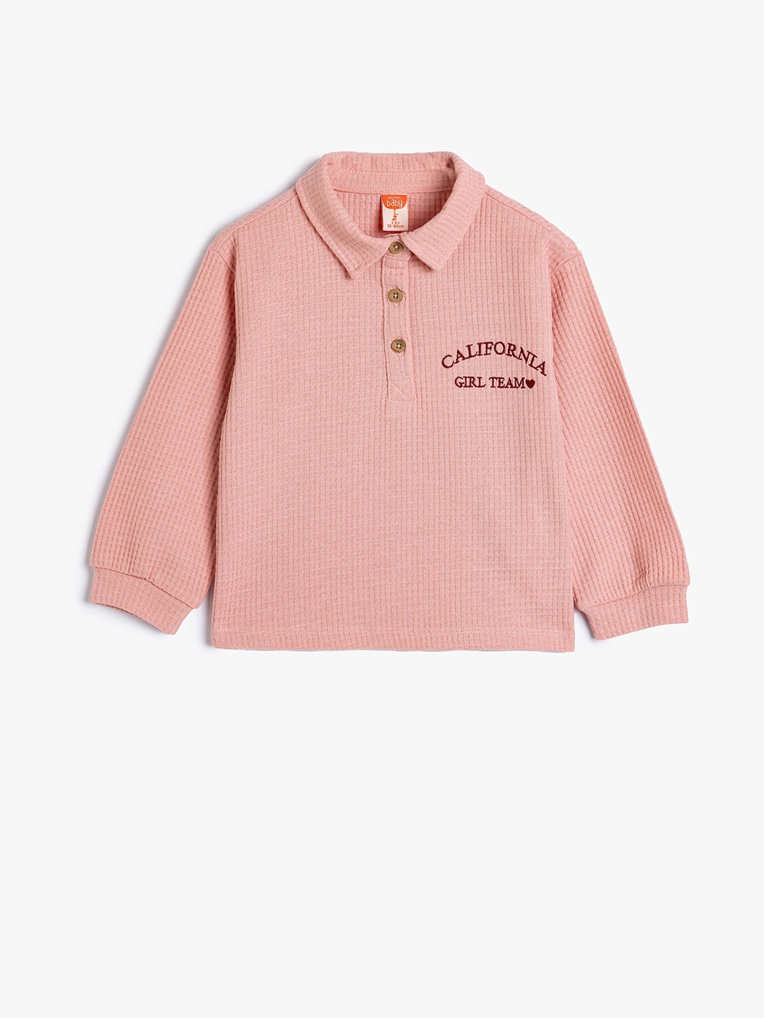 

Koton Girls Typography Printed Shirt Collar Pullover Sweatshirt, Pink