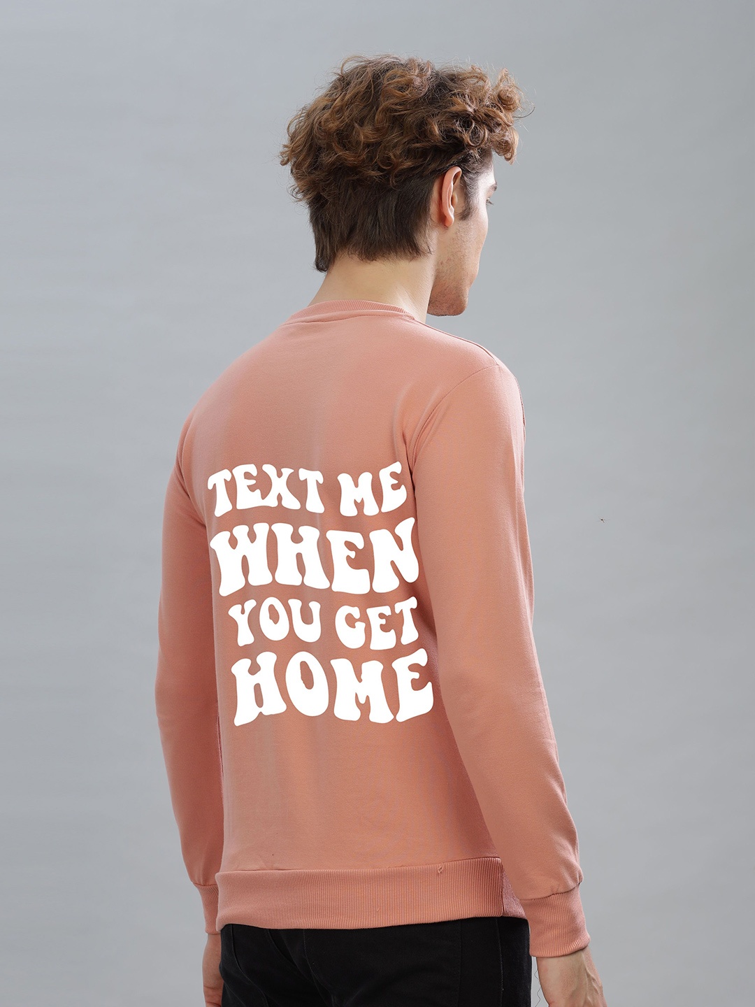 

FALTU.CO Men Typography Printed Round Neck Cotton Pullover Sweatshirt, Peach