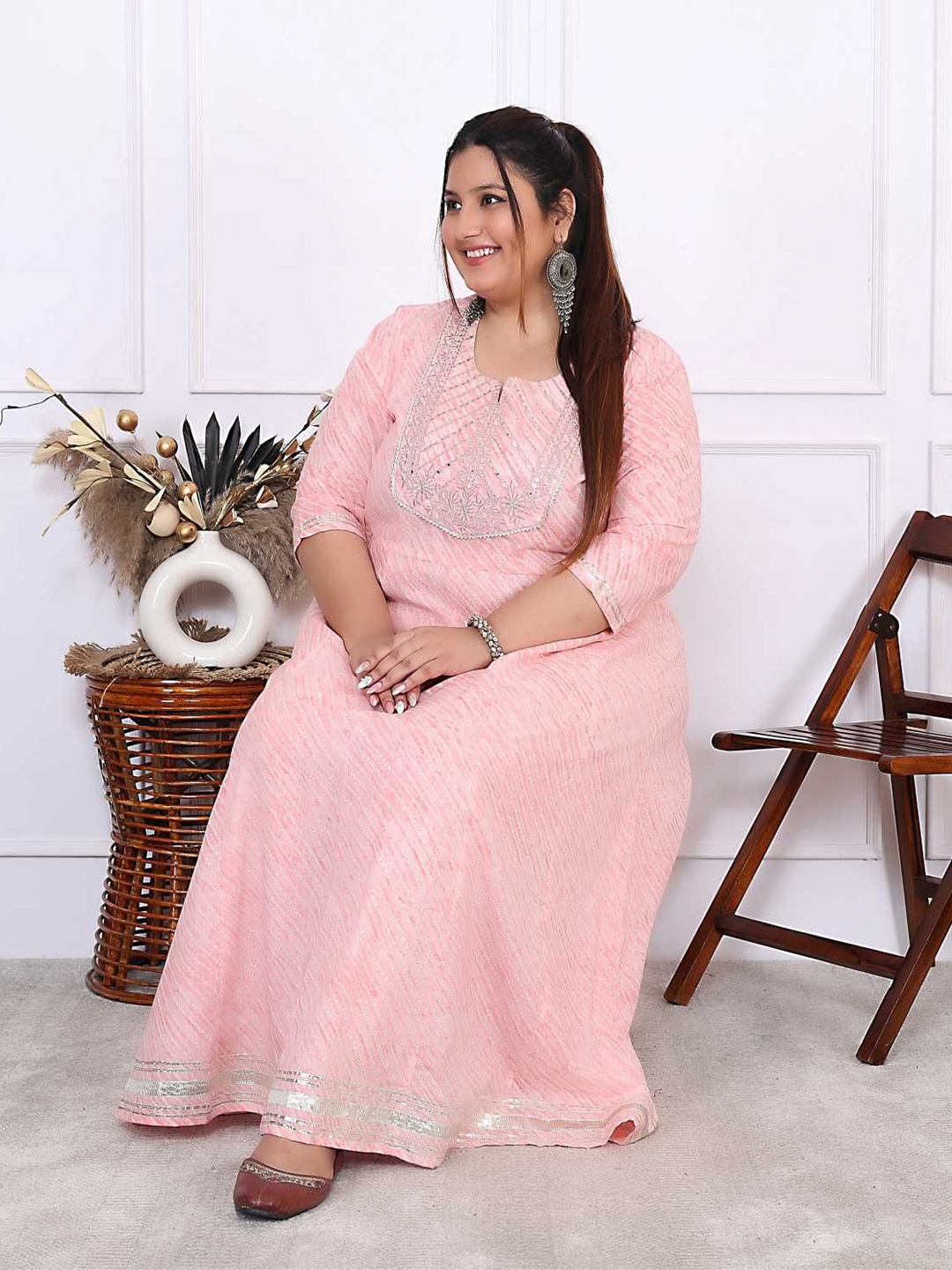 

FLAVIA CREATION Printed Pure Cotton Plus Size Anarkali Kurtas, Pink