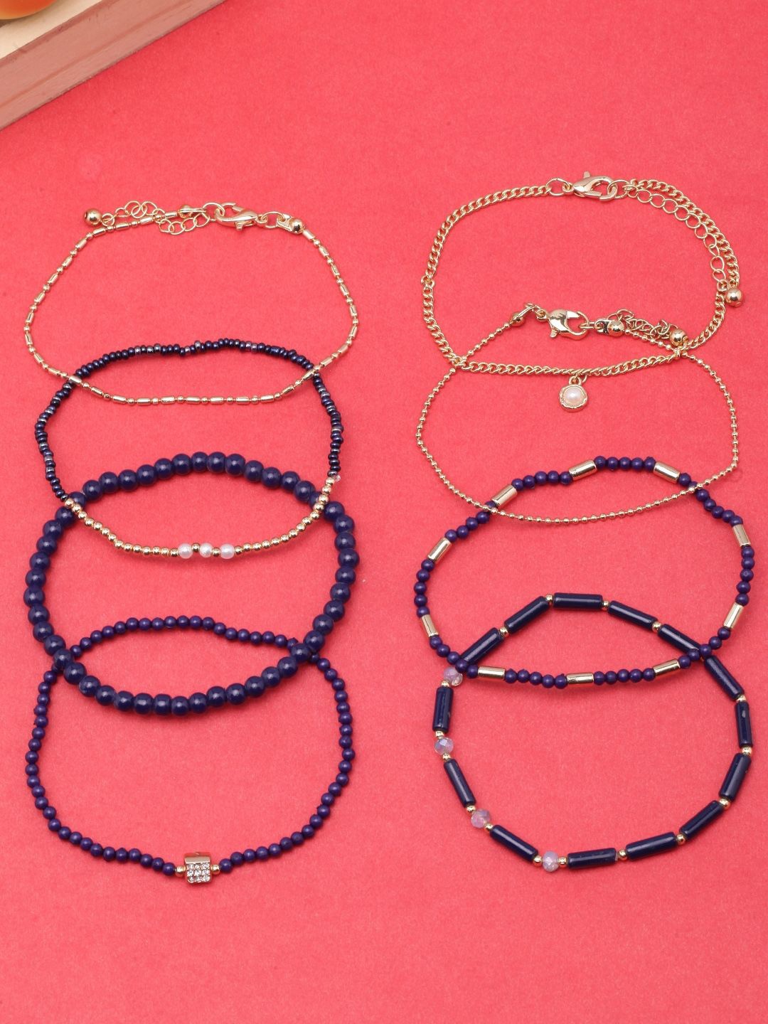 

KPOP Set Of 8 Gold-Plated Beaded Charm Bracelet