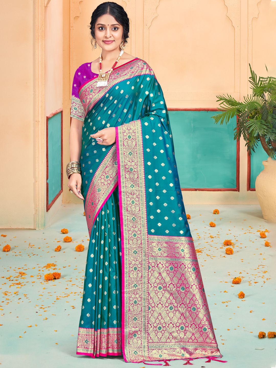 

SANGAM PRINTS Woven Design Zari Tussar Saree, Blue