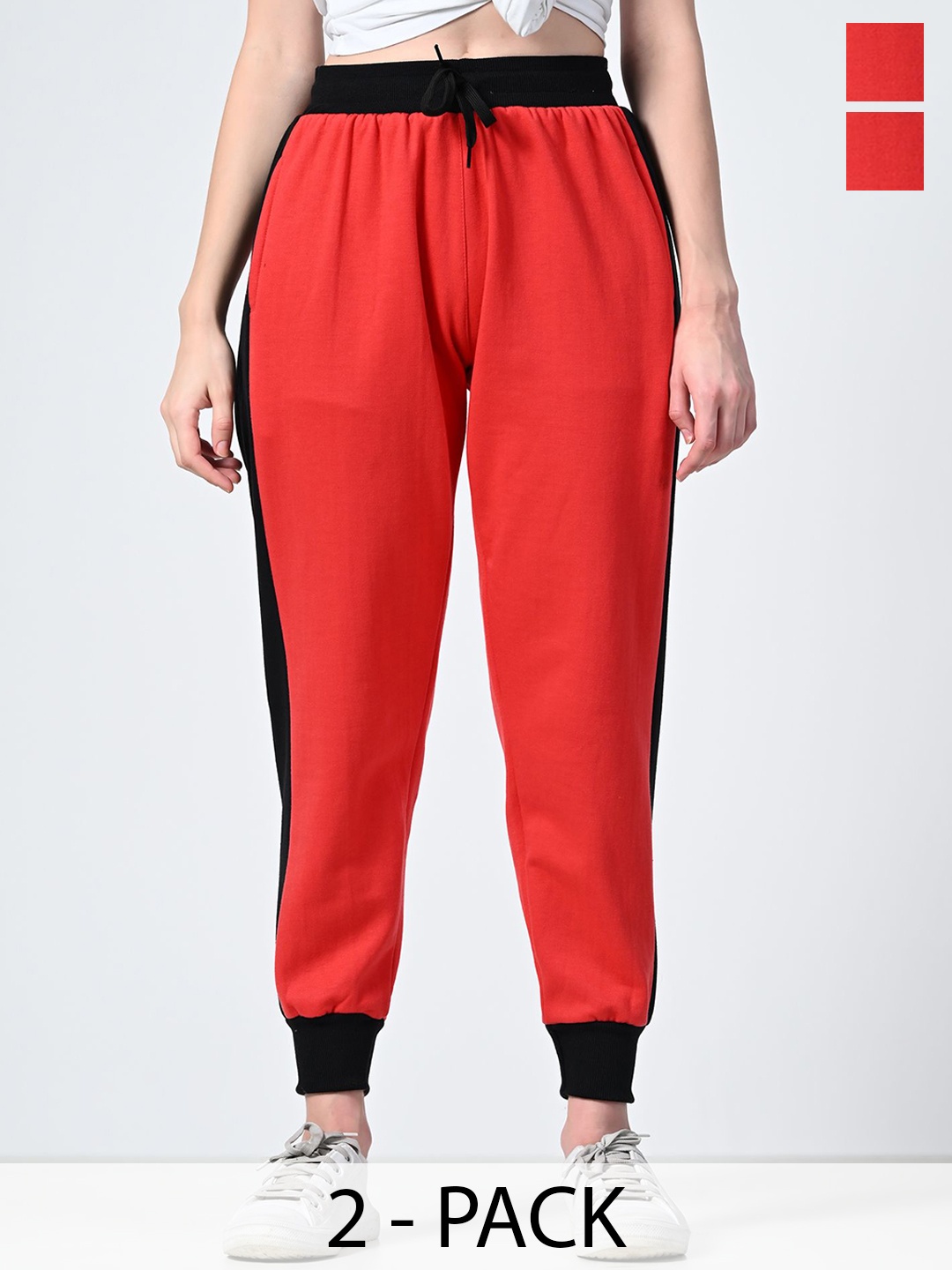 

BAESD Women Pack Of 2 Mid- Rise Relaxed Fit Joggers, Red