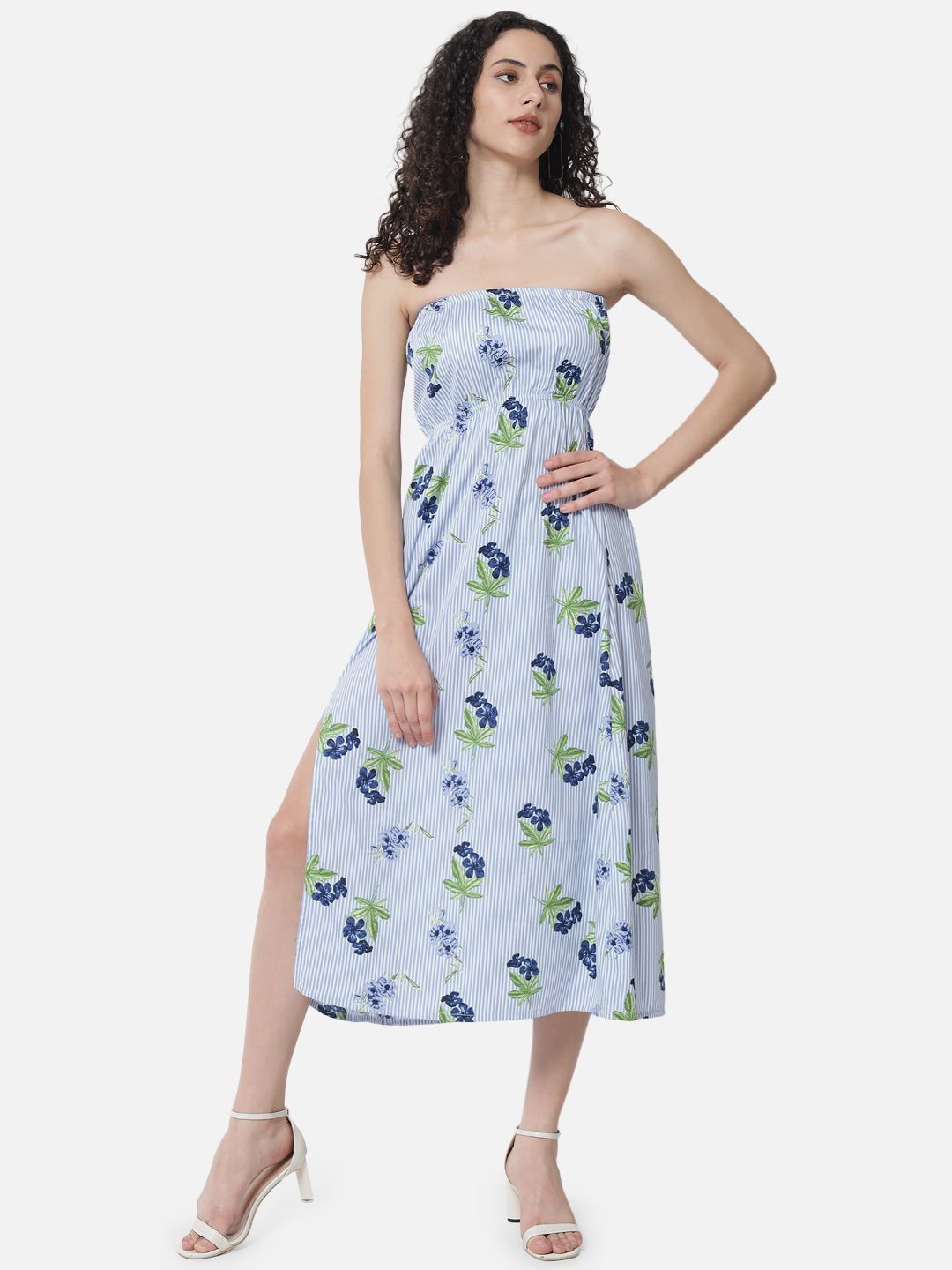 

BAESD Floral Print Off-Shoulder A-Line Maxi Dress, Blue