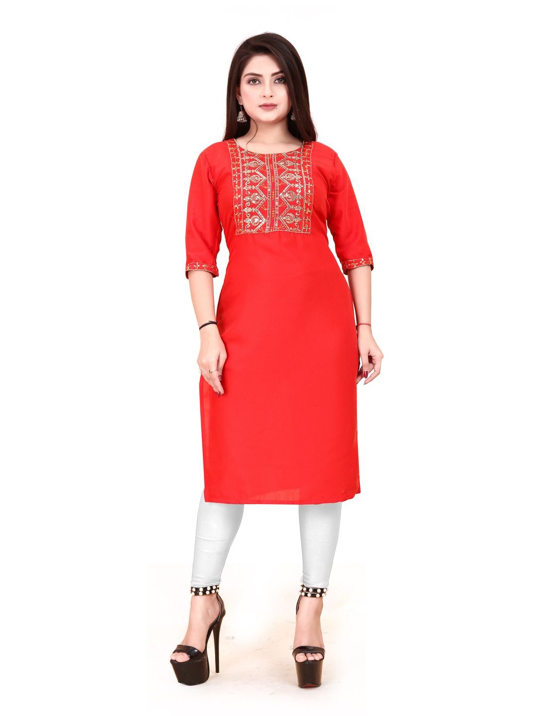 

AKK ENTERPRISE Women Embroidred Yoke Design Straight Kurta, Red