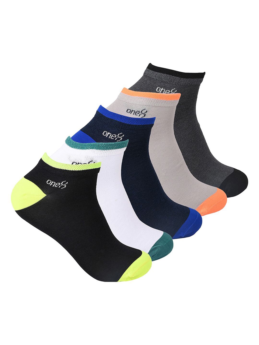 

One8 Men Pack Of 5 Colourblocked Ankle-Length Moisture Management Gym Socks, Black