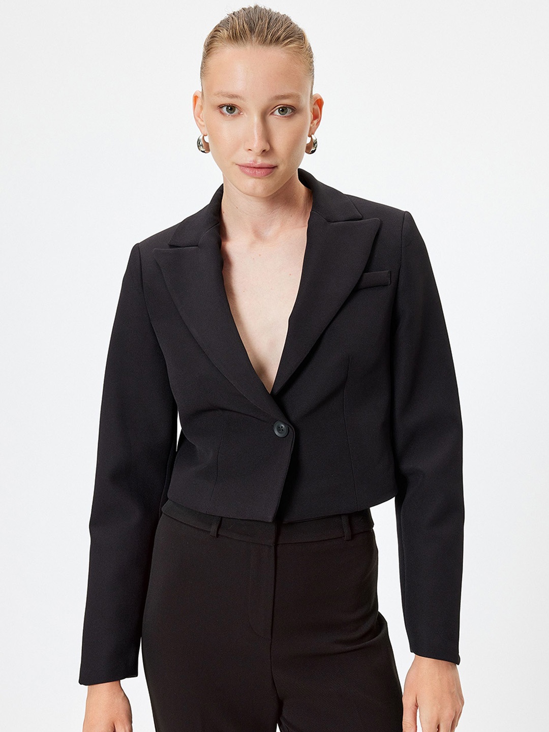 

Koton Women Lapel Collar Tailored Jacket, Black