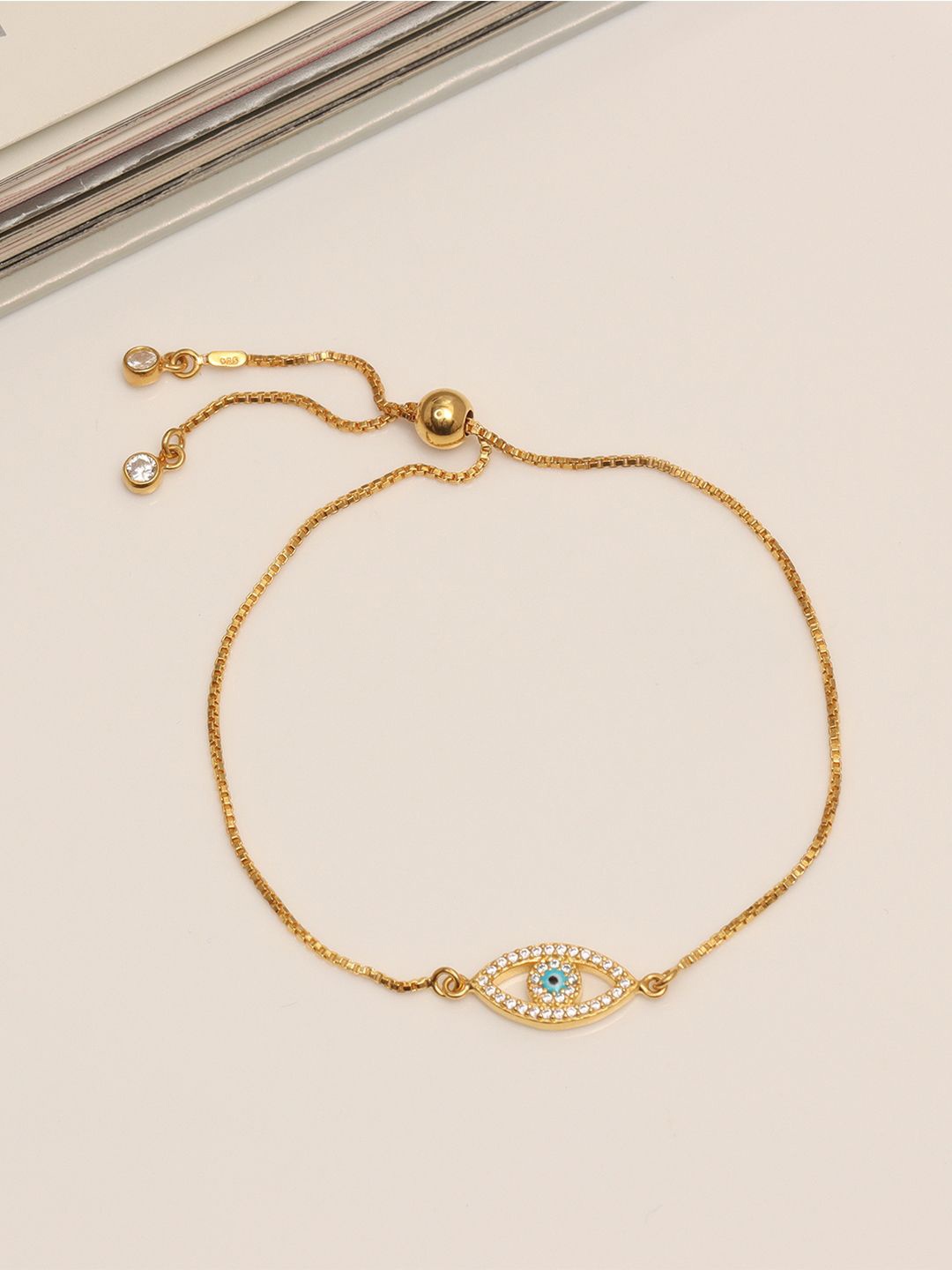 

LeCalla 925 Sterling Silver 14K Gold-Plated Evil Eye Cubic Zirconia Wraparound Bracelet